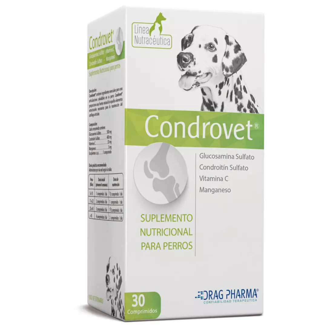 Condrovet 30 comprimidos, suplemento nutricional articular para perros con condroprotectores, para mejorar la salud de las articulaciones