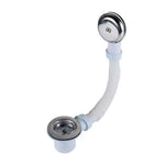 Kit de desagüe completo para bañera con tapón, tubo flexible de conexión y campana de rebalse (rebosadero) para evitar inundaciones.