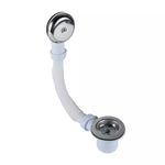 Kit de desagüe completo para bañera con tapón, tubo flexible de conexión y campana de rebalse (rebosadero) para evitar inundaciones.