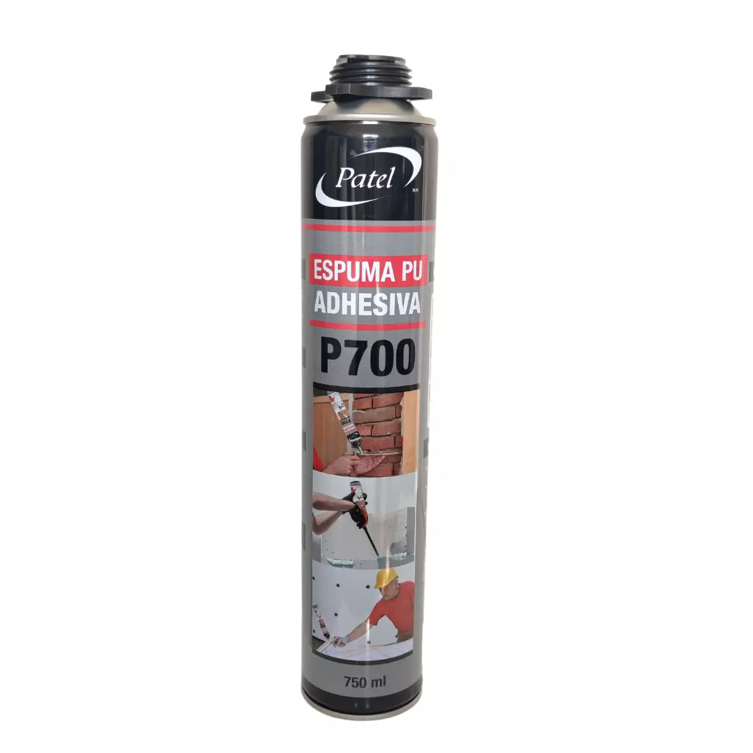 espuma de poliuretano adhesiva Patel P700, sellador de alta fuerza de pegado para instalación de paneles de aislamiento y construcción ligera.