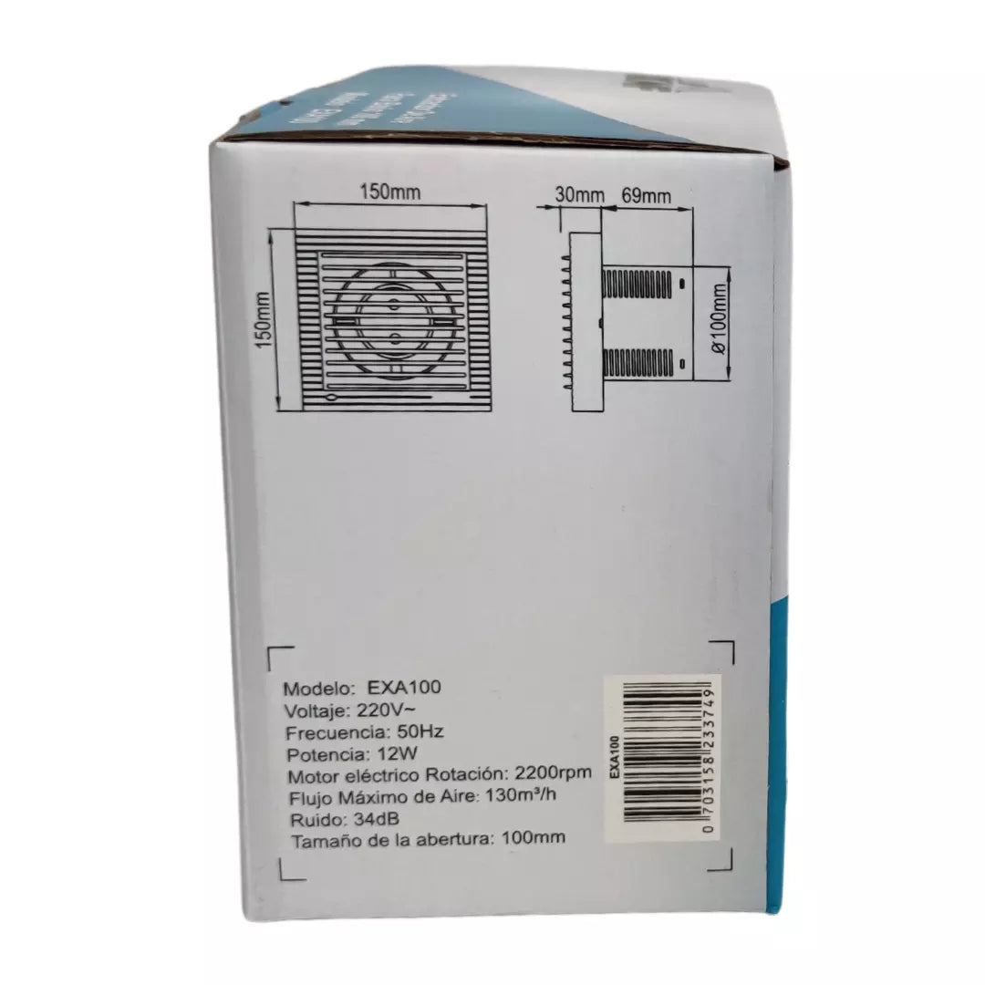 Extractor de aire para baño de 4 pulgadas, 12W 220V, certificado, ideal para la renovación de aire y control de humedad en espacios sanitarios pequeños.