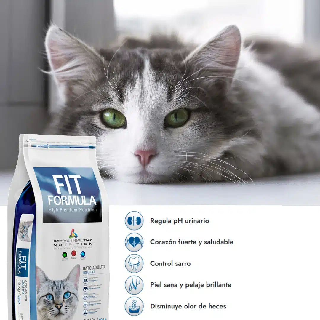 alimento seco Fit Fórmula para gatos, fórmula balanceada para nutrición diaria y mantenimiento de la salud en felinos adultos.