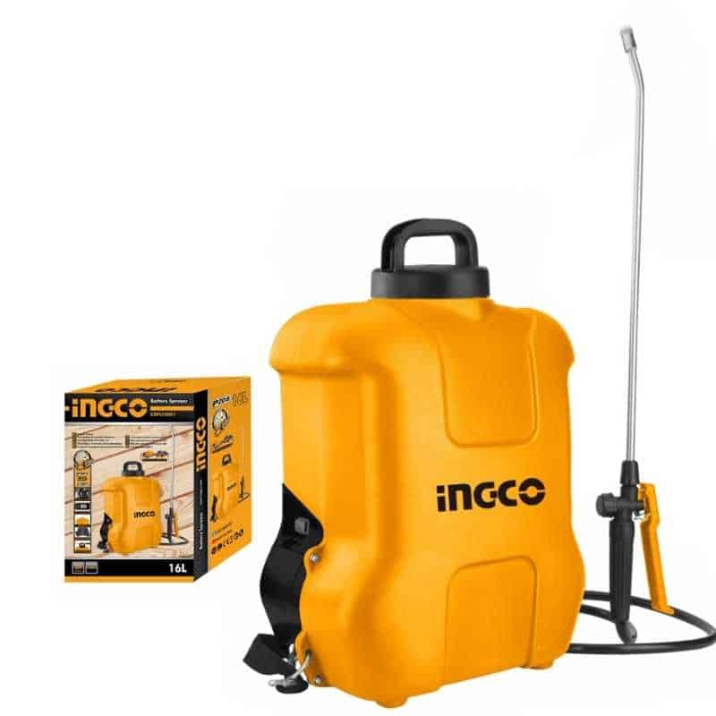 Pulverizador de espalda Ingco CSPLI2001 a batería 20V de 16 litros, fumigador inalámbrico para aplicación de agroquímicos y agua en jardín y huertos.
