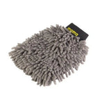 Guante de lavado de microfibra Momo 2 en 1 color gris, manopla suave para carrocería con zona de malla para remover suciedad en el lavado de autos.