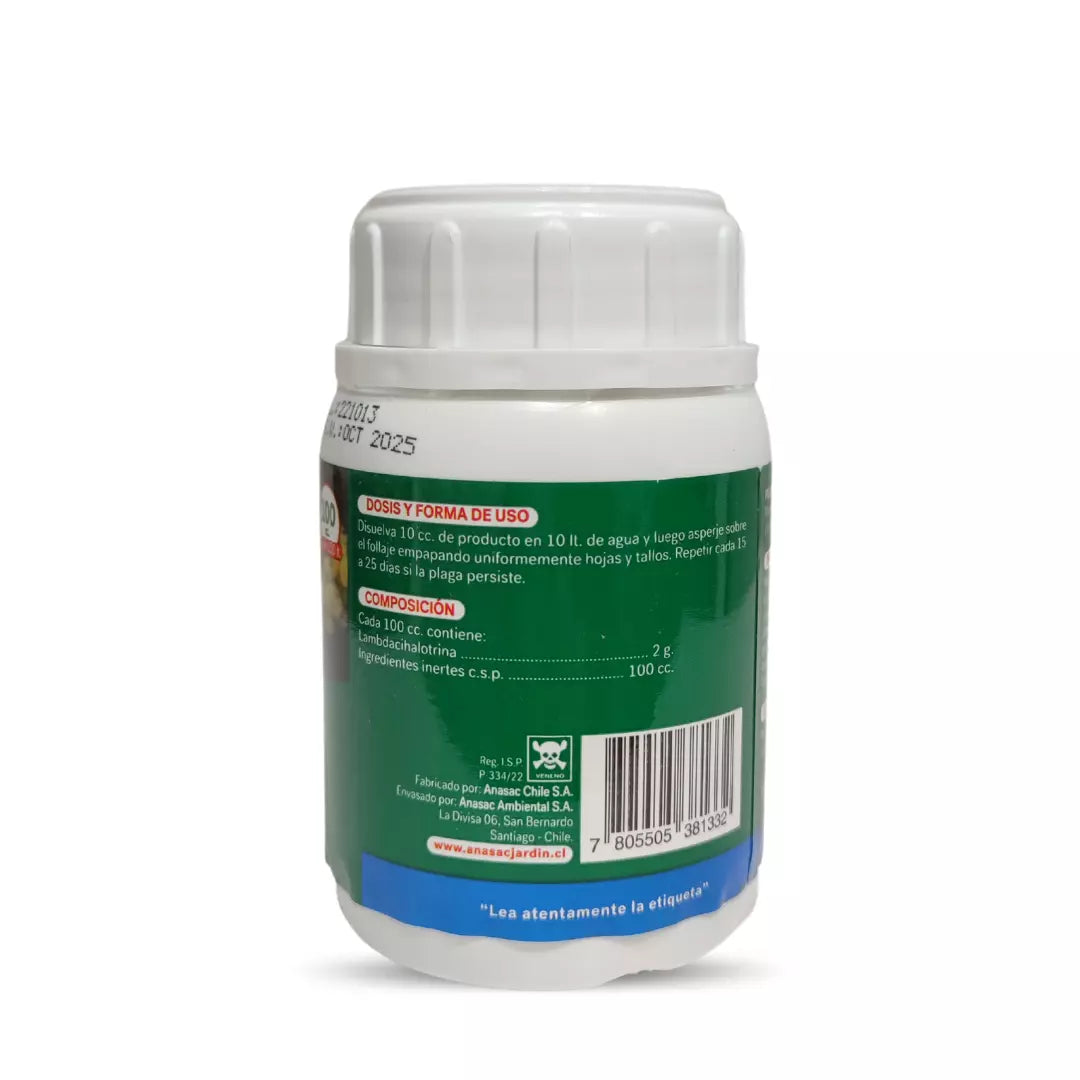 Pack 6 insecticidas líquidos Anasac 100ml para pulgones, concentrado de contacto y sistémico para el control de áfidos en plantas ornamentales y huertos.