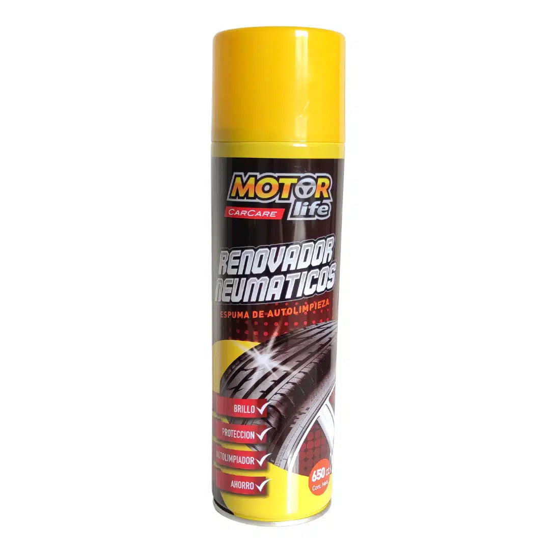 Pack Motorlife con silicona protectora para tablero y renovador de neumáticos, kit de detailing para dar brillo y protección a las superficies del auto.