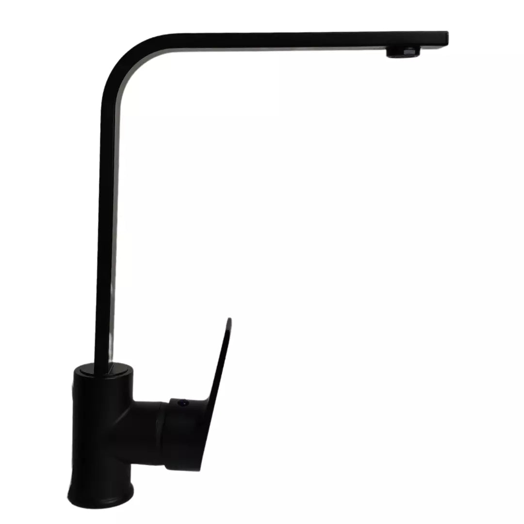 Llave monomando Taumm para lavaplatos en acabado negro mate, grifería de cocina de diseño moderno y alta resistencia.