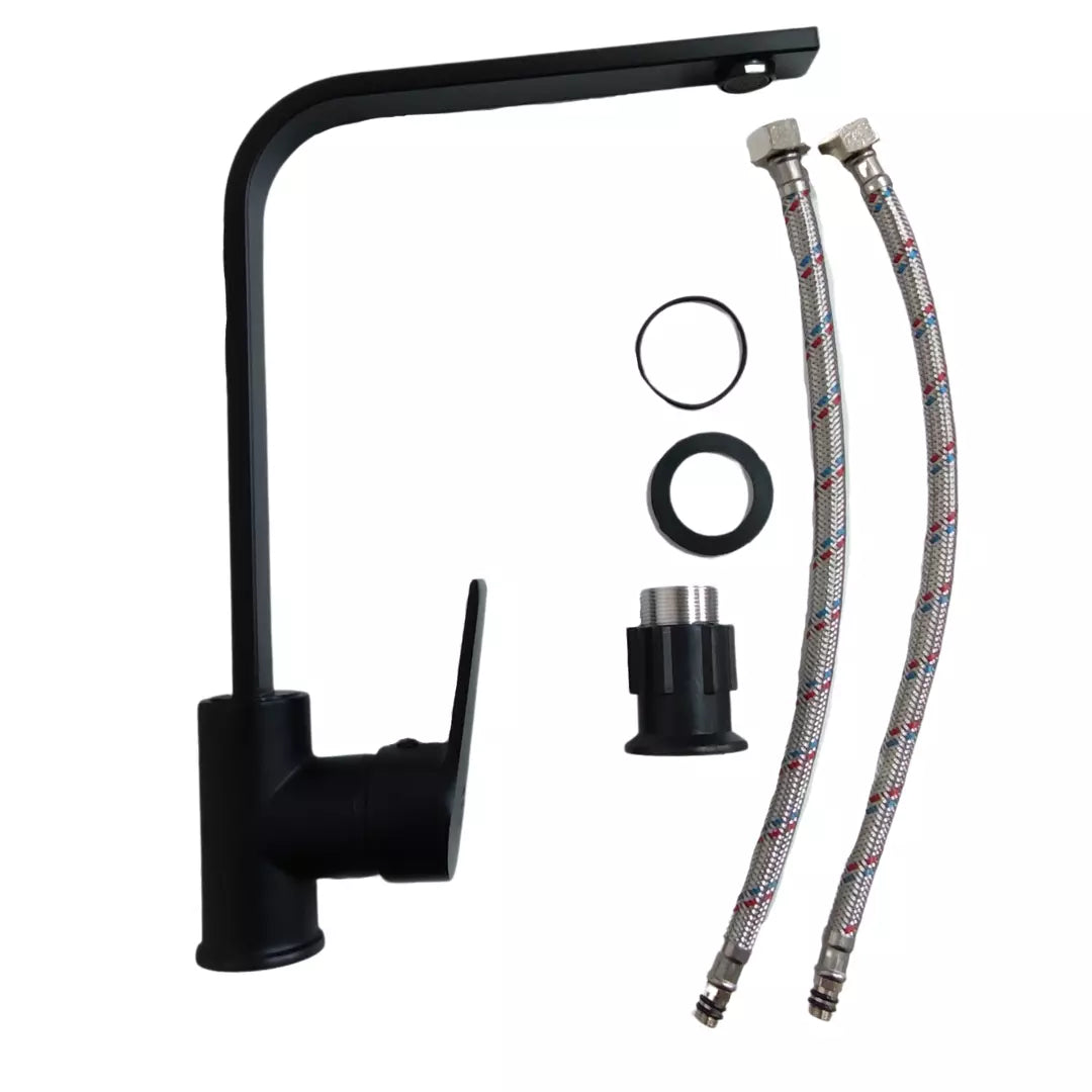 Llave monomando Taumm para lavaplatos en acabado negro mate, grifería de cocina de diseño moderno y alta resistencia.