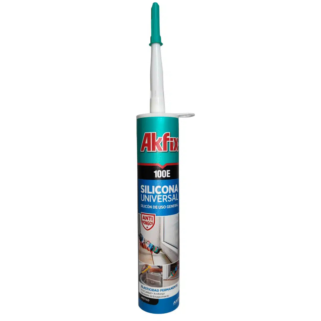 Caja de 12 cartuchos de silicona universal Akfix 100E de 280ml, para sellado e impermeabilización de vidrio, cerámica y materiales no porosos