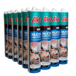 Caja de 24 cartuchos de silicona universal Akfix 100E de 280ml, para sellado e impermeabilización de juntas en cocinas y baños