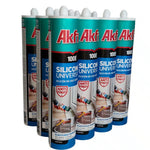 Caja de 12 cartuchos de silicona universal Akfix 100E de 280ml, para sellado e impermeabilización de vidrio, cerámica y materiales no porosos