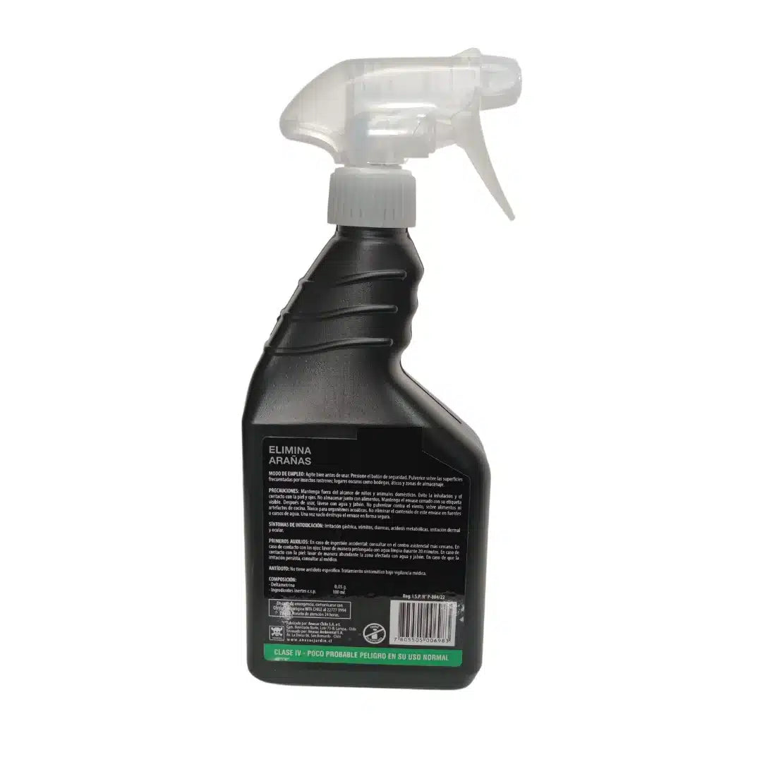 Insecticida Anasac Mata Arañas Plus de 500cc, spray listo para usar para el control efectivo de arañas viuda negra, del rincón y otros arácnidos en interiores.