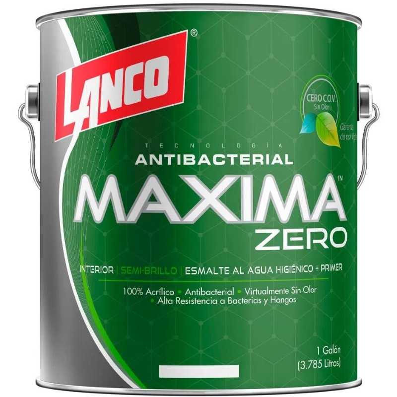 Esmalte al agua Lanco Máxima Zero semibrillo color blanco, pintura de bajo COV (VOC) de alta lavabilidad para uso en interiores y espacios sensibles.