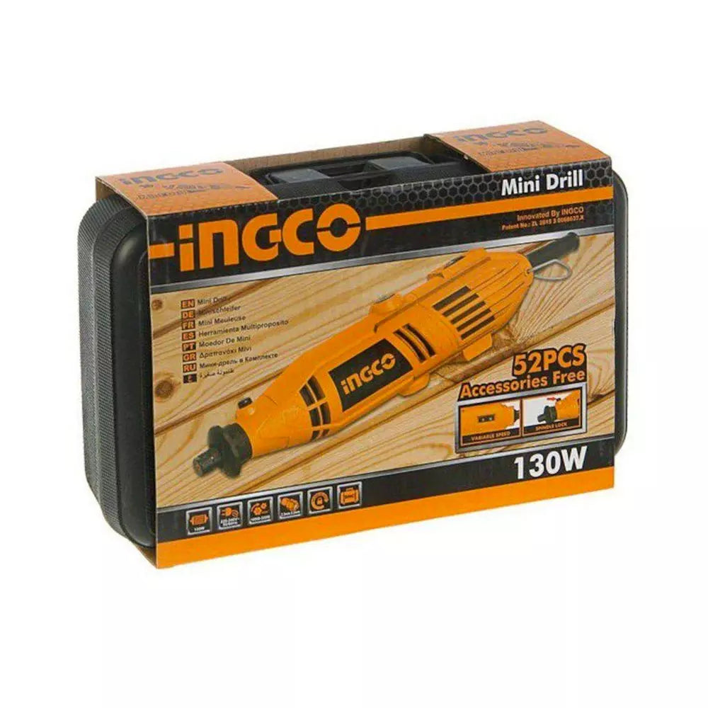 Mini torno Ingco 130W con maleta y accesorios, herramienta rotatoria multifuncional de 3.2mm para tallado, pulido y grabado de precisión.