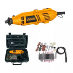 Mini torno Ingco 130W con maleta y accesorios, herramienta rotatoria multifuncional de 3.2mm para tallado, pulido y grabado de precisión.