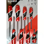 Kit de 8 destornilladores Yato YT-25966 de cromo vanadio, set de puntas planas y phillips con mango ergonómico para uso profesional y doméstico.