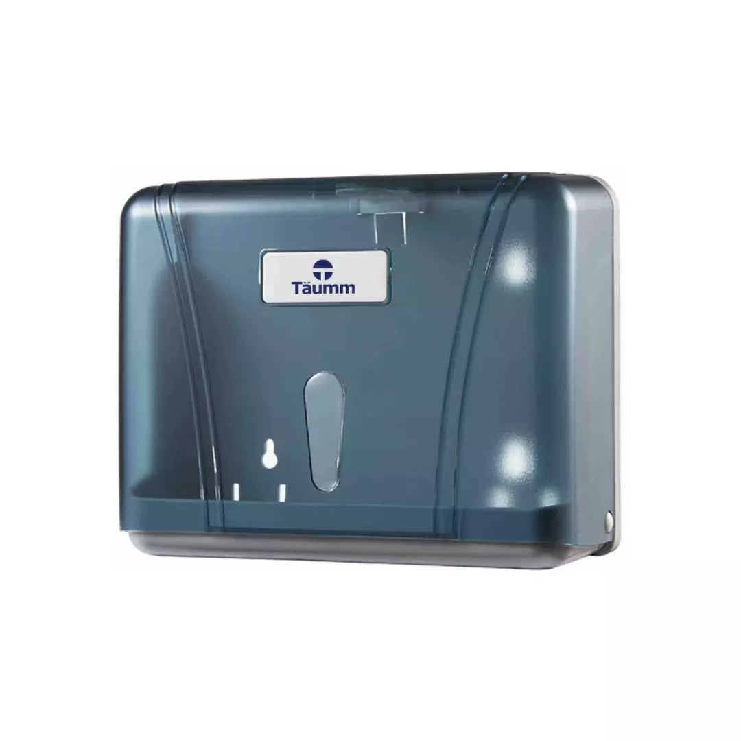 Dispensador mural de papel higiénico o toallas para rollos grandes, con palanca manual para dosificación higiénica y controlada.