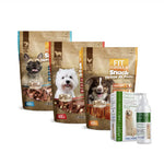Kit perruno Fit Formula para adulto, contiene 3 unidades de snacks y aceite Omega 3/6 para mejorar el pelaje, la piel y la salud articular del perro.