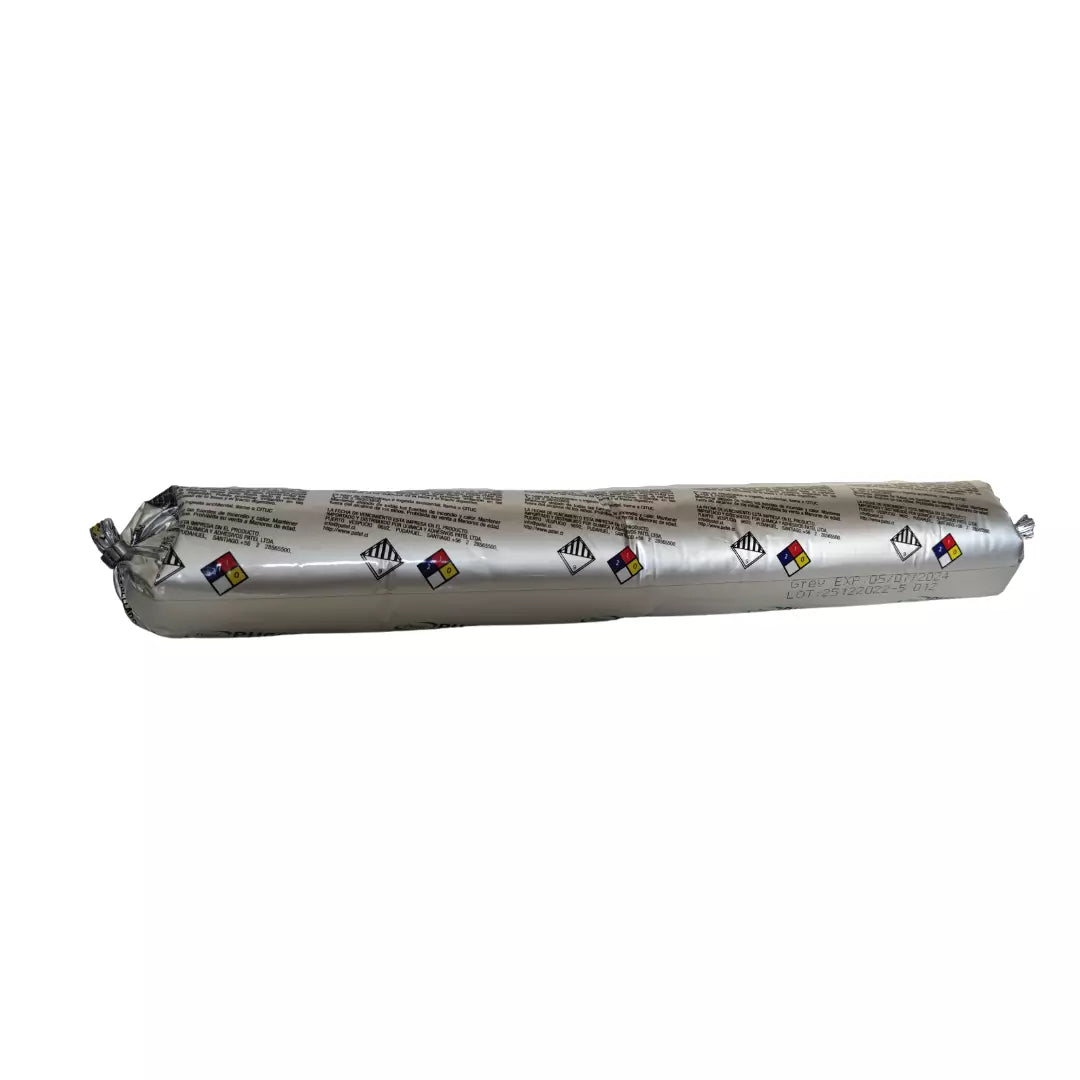 Kit de 5 cartuchos de sellador de poliuretano Patel gris y pistola profesional, masilla elástica para sellado de juntas en construcción con alta adherencia y resistencia.