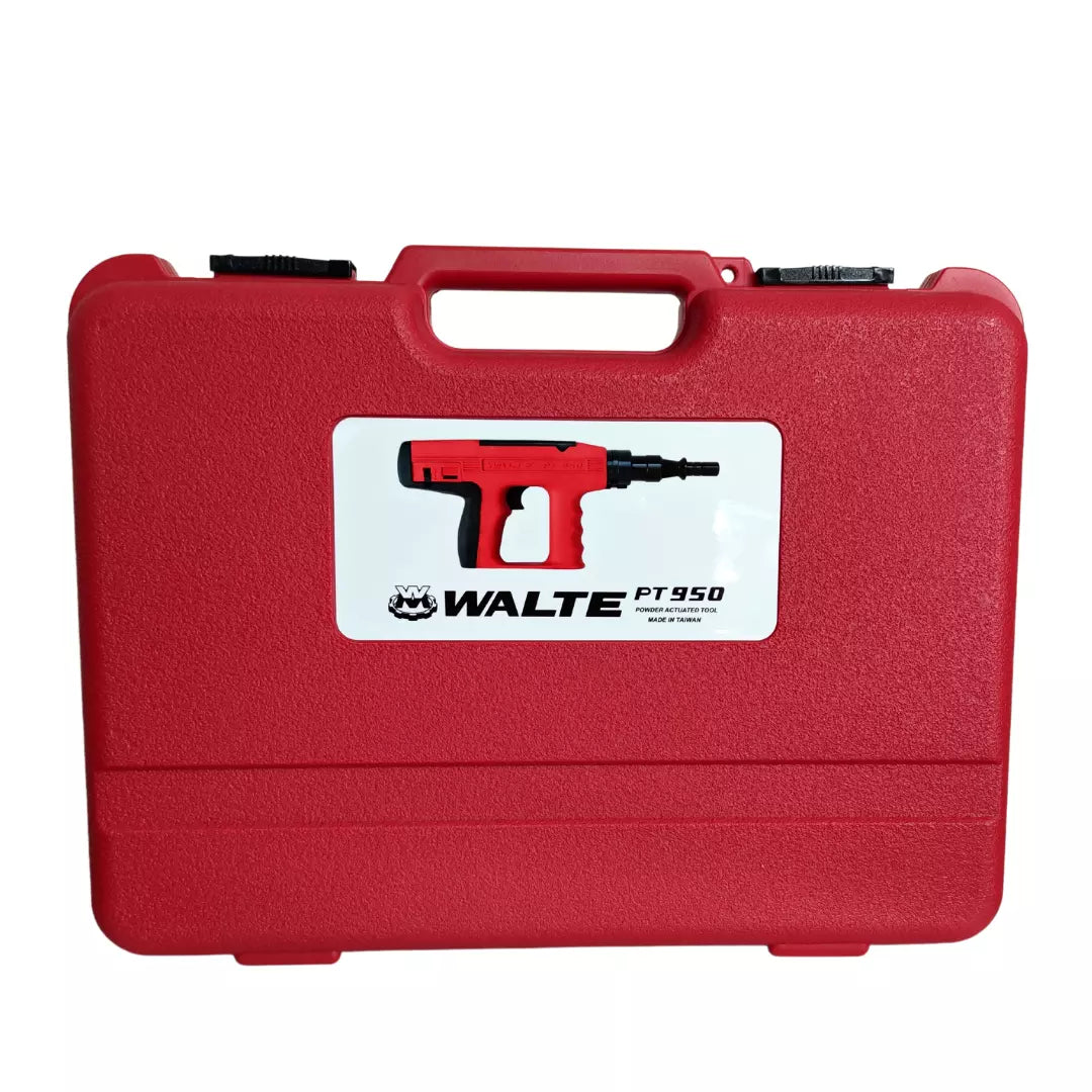 Pistola de impacto para clavos PT-950 a pólvora, calibre 27, con silenciador para fijación en hormigón y acero en construcción profesional.