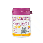 Proden PlaqueOff en polvo para gatos, suplemento natural a base de algas para combatir el sarro y el mal aliento felino.