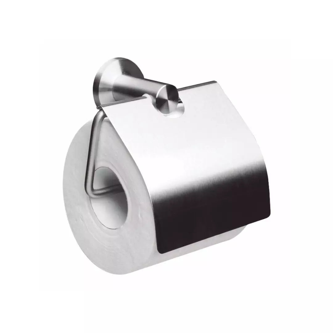 Porta rollos de papel higiénico de acero inoxidable con tapa, accesorio de baño resistente a la corrosión para montaje en pared.