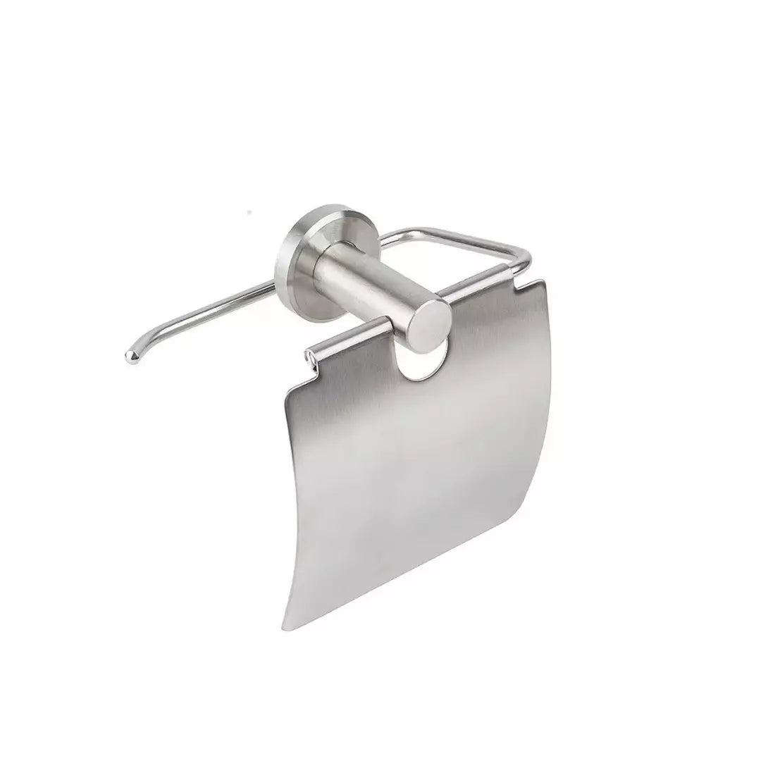 Porta rollos de papel higiénico de acero inoxidable con tapa, accesorio de baño resistente a la corrosión para montaje en pared.