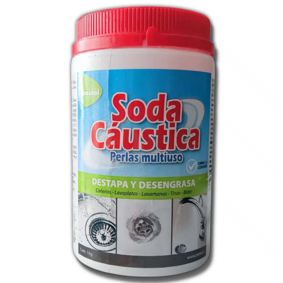 Soda cáustica Passol 1kg para limpiar y destapar tuberías