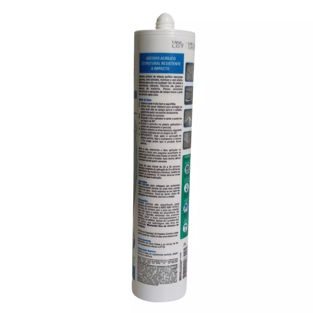 Caja de 24 cartuchos de sellador acrílico pintable Tekbond de 280ml, color blanco, para el sellado y reparación de paredes