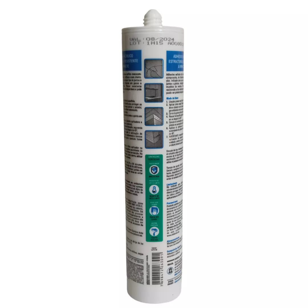 Caja de 24 cartuchos de sellador acrílico pintable Tekbond de 280ml, color blanco, para el sellado y reparación de paredes
