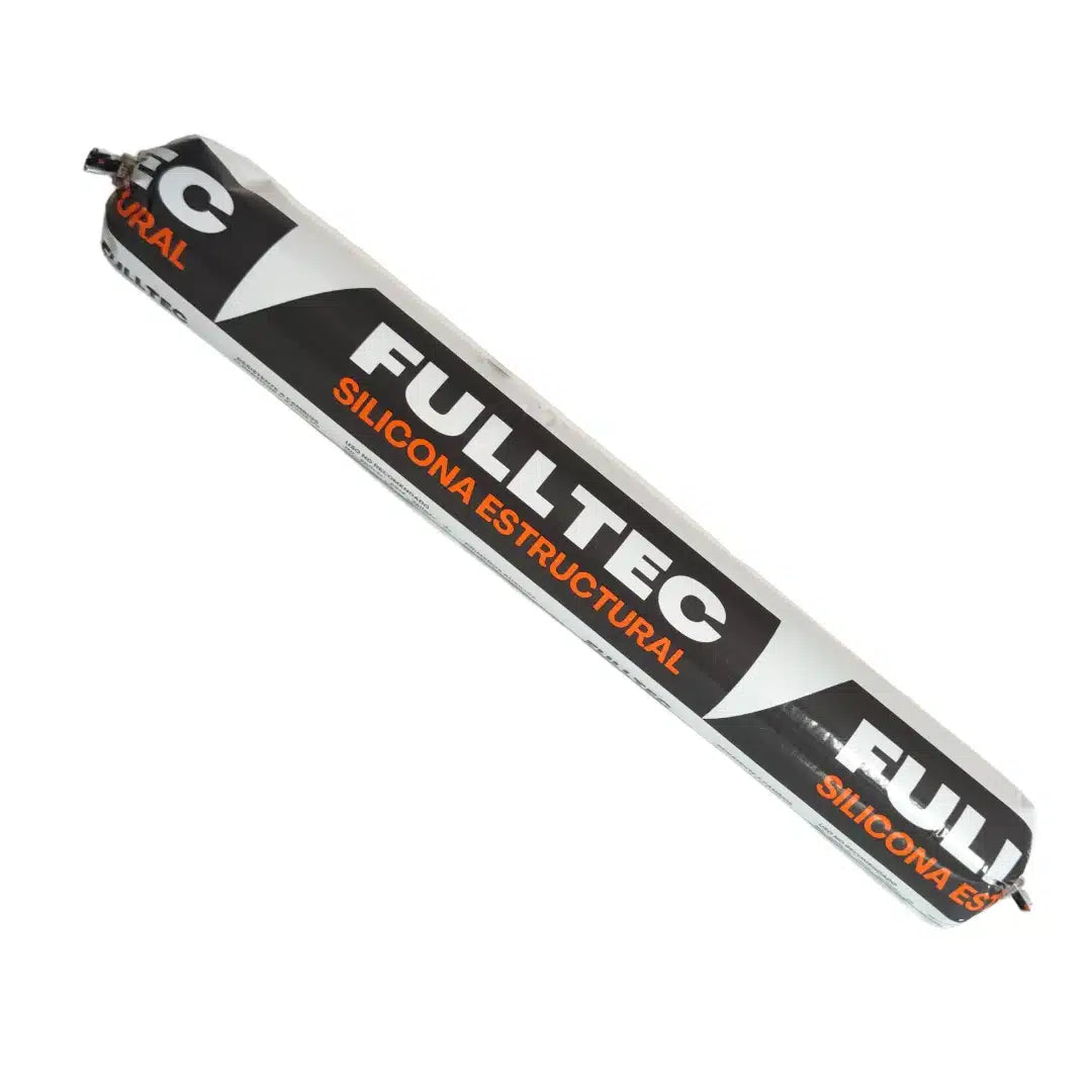 Kit de sellado profesional Fulltec, incluye silicona estructural negra y pistola calafatera, ideal para aplicaciones de alta exigencia en construcción y fachadas.