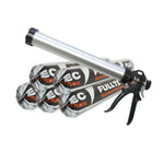 Kit de sellado profesional Fulltec, incluye silicona estructural negra y pistola calafatera, ideal para aplicaciones de alta exigencia en construcción y fachadas.