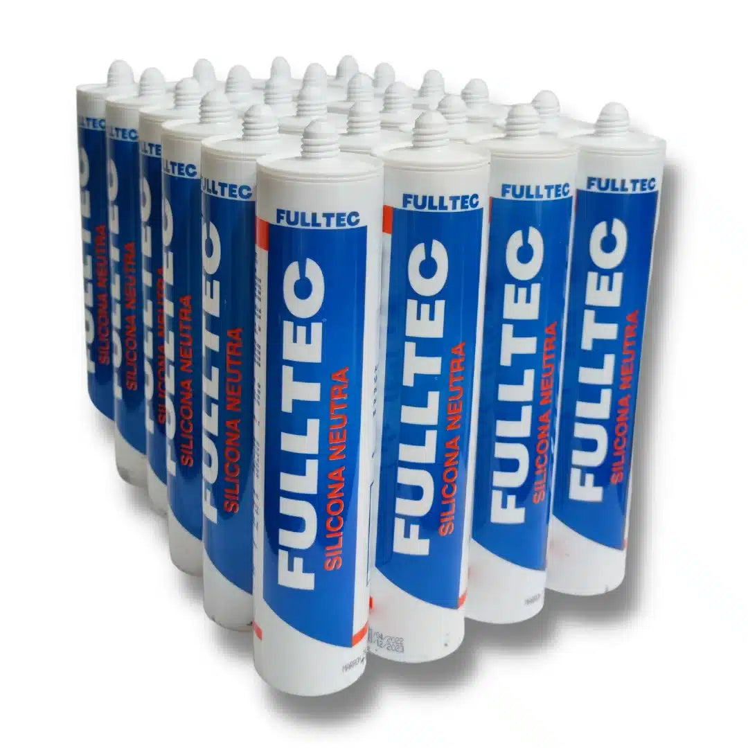 Caja de 24 cartuchos de silicona neutra Fulltec de 290ml, de curado neutro para sellado de fachadas, ventanas y metales