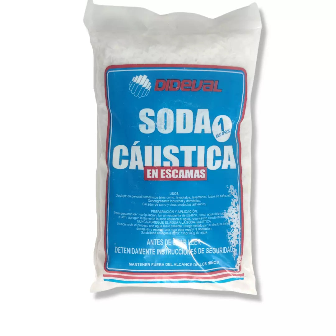 Soda cáustica en escamas Dideval 1kg para destapar cañerías y desagües