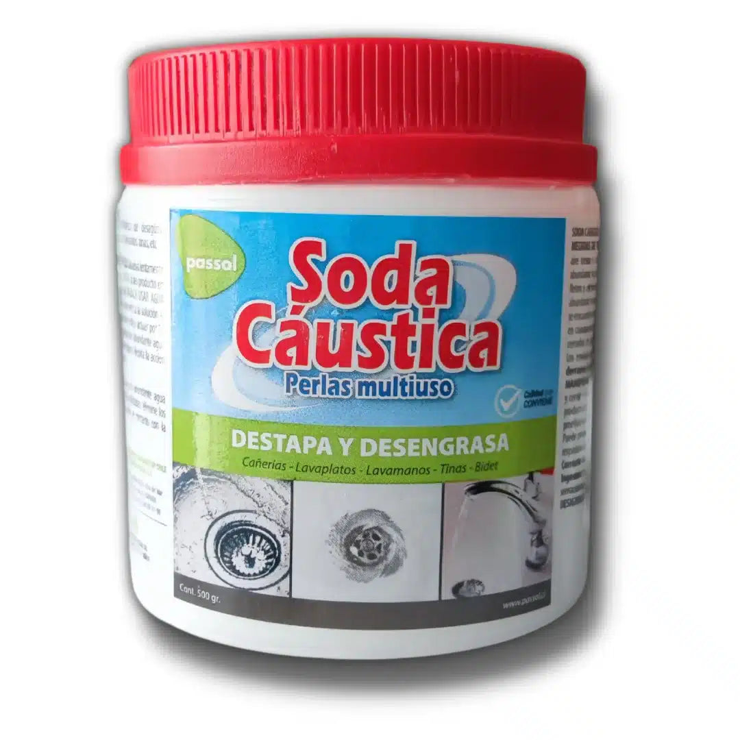 Soda cáustica Passol 500 gramos para limpieza y destape de tuberías