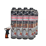 Kit 12 latas espuma de poliuretano adhesiva Patel $750\text{ ml}$ y pistola aplicadora, adhesivo de alto rendimiento para fijación de paneles de aislamiento y construcción en seco.