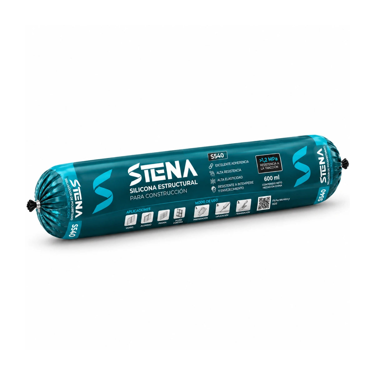 Paté de silicona estructural STENA S540 600 ml visto en ángulo