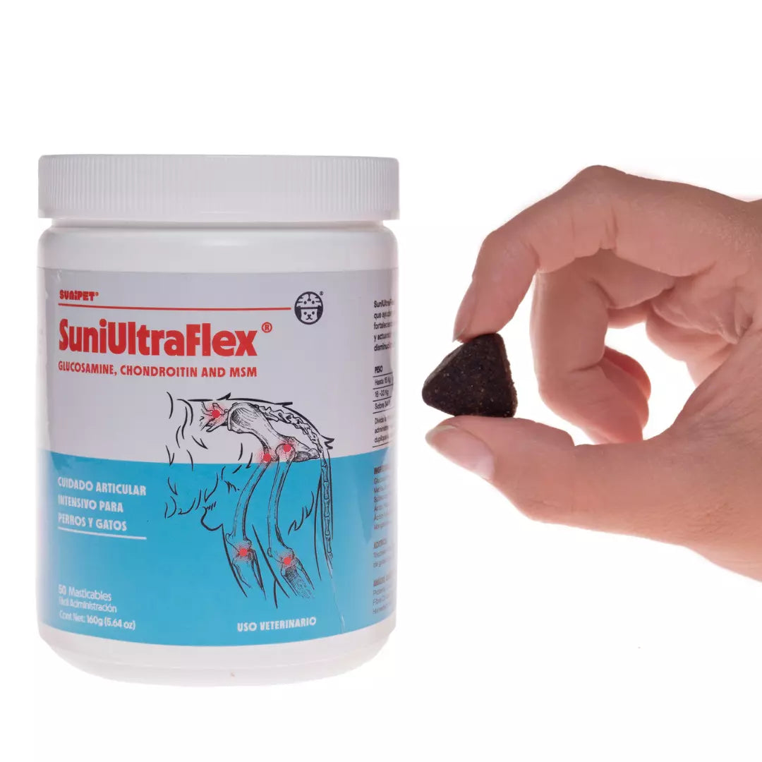 Suplemento articular Condrovet Suni Ultraflex para mascotas movilidad y salud articular