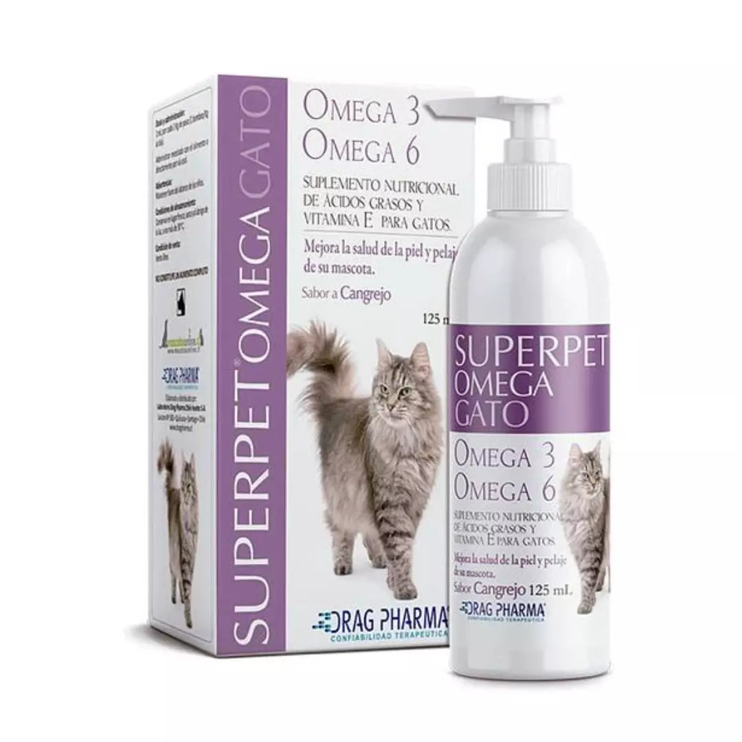 Aceite Superpet Omega 3 y 6 125 ml para gatos, mejora pelaje y salud