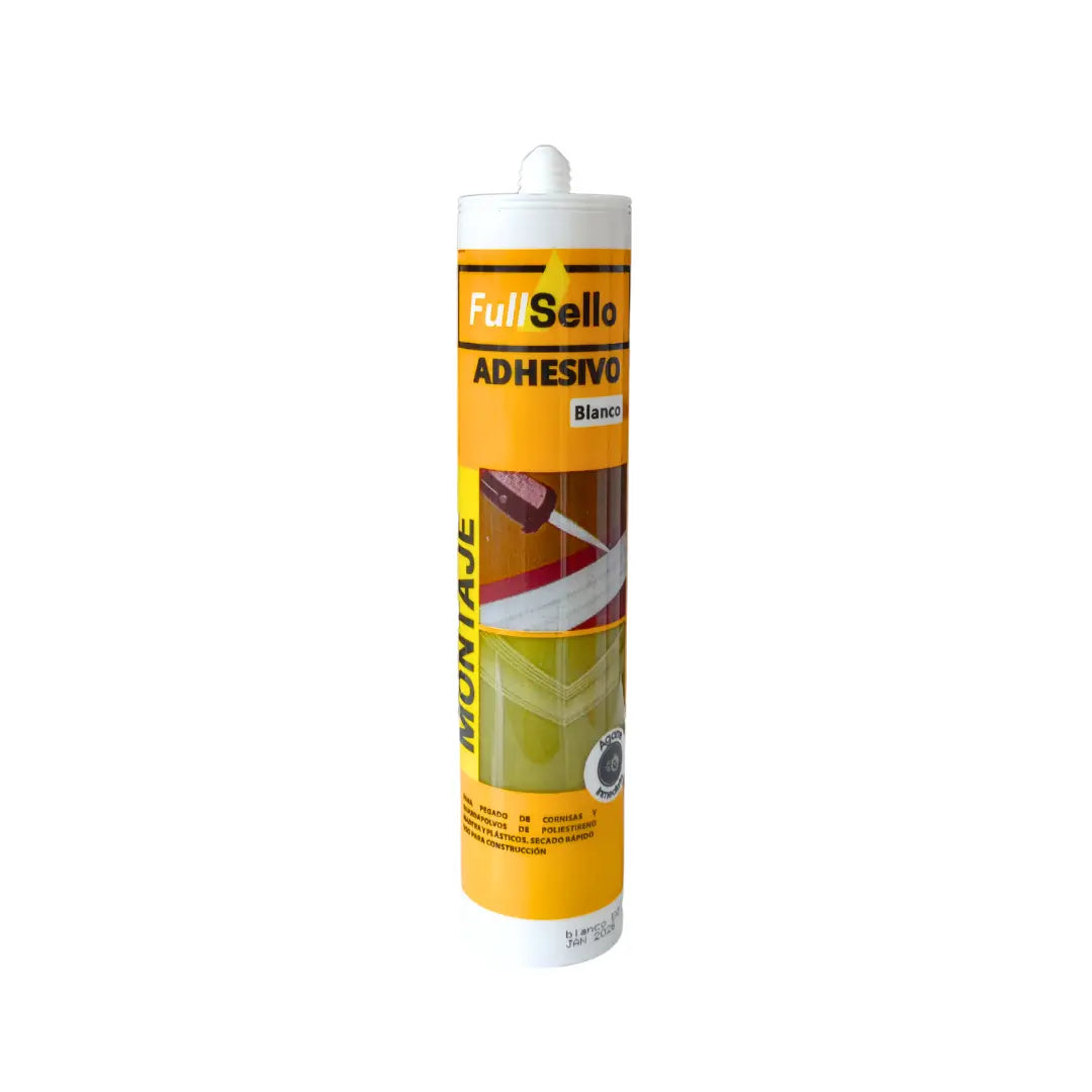 Caja de 12 cartuchos de adhesivo de montaje Fulltec/Fullsello de 300ml, color blanco, para fijaciones fuertes y permanentes en construcción