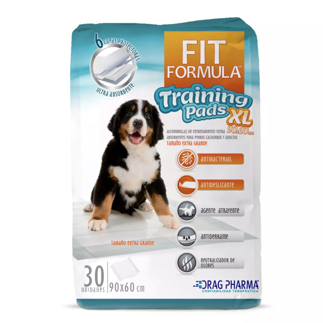 Sabanilla absorbente Fit Formula 90x60 cm (30 unidades) para perros, ideal para entrenamiento de cachorros y protección de pisos en el hogar.