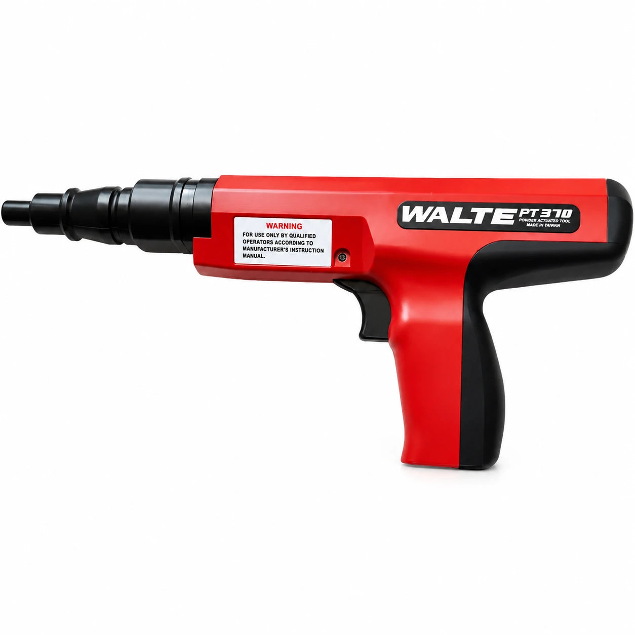 Pistola de clavos a pólvora Walte PT-370 calibre 27, herramienta de fijación para concreto y acero, uso profesional en construcción.