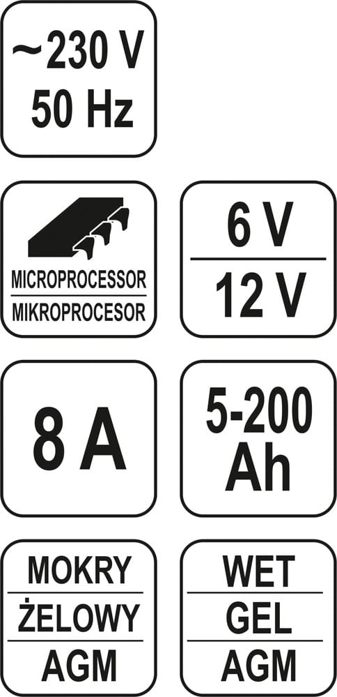 Cargador de baterías automático e inteligente Yato YT-8301, con pantalla digital y función de mantenimiento para baterías de 6V y 12V